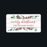 Merry Christmas Greenery CranBerries Gold Label<br><div class="desc">Chic, modern and simple botanical greenery Christmas gift label features your custom text in festive red elegant hand written script calligraphy on a white background with a stylish touch of watercolor eucalyptus greenery foliage, hand painted red berries and gold lines. Simply add your personal text and names. Exclusively designed for...</div>