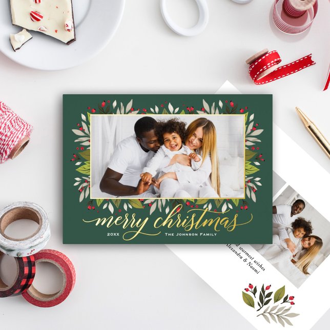 Merry Christmas Greenery Frame Script Photo Gold (Creator Uploaded)
