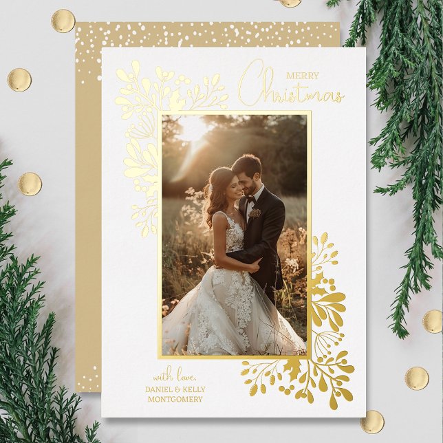 Merry Christmas Greenery Gold (REAL gold foil! Merry Christmas Greenery Holiday Cards)
