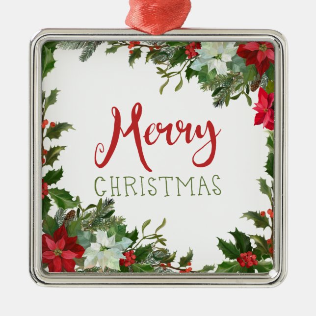 Merry Christmas greenery  Metal Tree Decoration (Front)