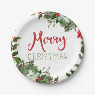 Merry Christmas greenery  Paper Plate