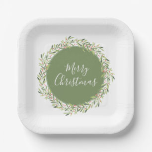 Merry Christmas Greenery Paper Plate