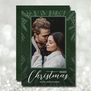 Merry Christmas Greenery Photo Holiday Card