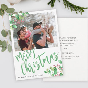 Merry Christmas greenery photo Holiday Card