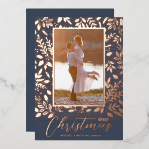 Merry Christmas Greenery Photo Rose Gold