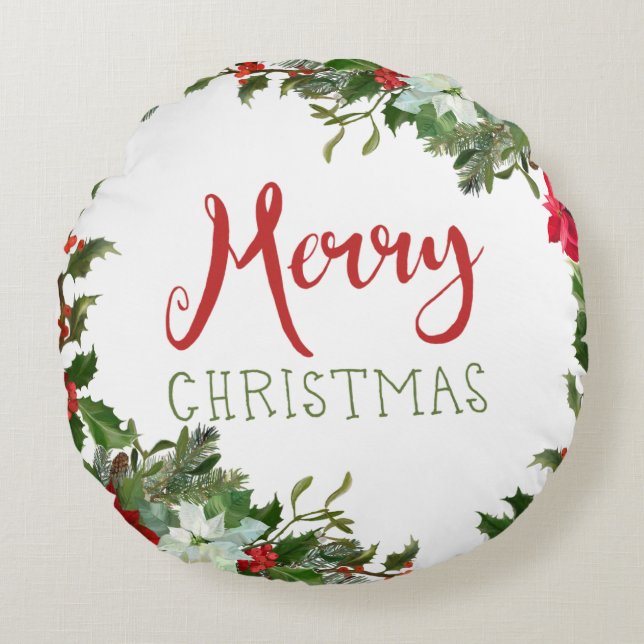 Merry Christmas greenery  Round Cushion (Front)