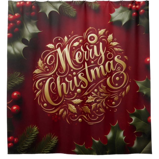 Merry Christmas greenery  Shower Curtain (Front)