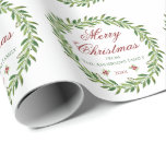 Merry Christmas Greenery Wreath Family   Wrapping Paper<br><div class="desc">Minimalist greenery "Merry Christmas" customisable wrapping paper.</div>
