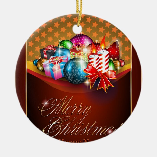 Merry Christmas Greeting Card Ceramic Tree Decoration (Front)