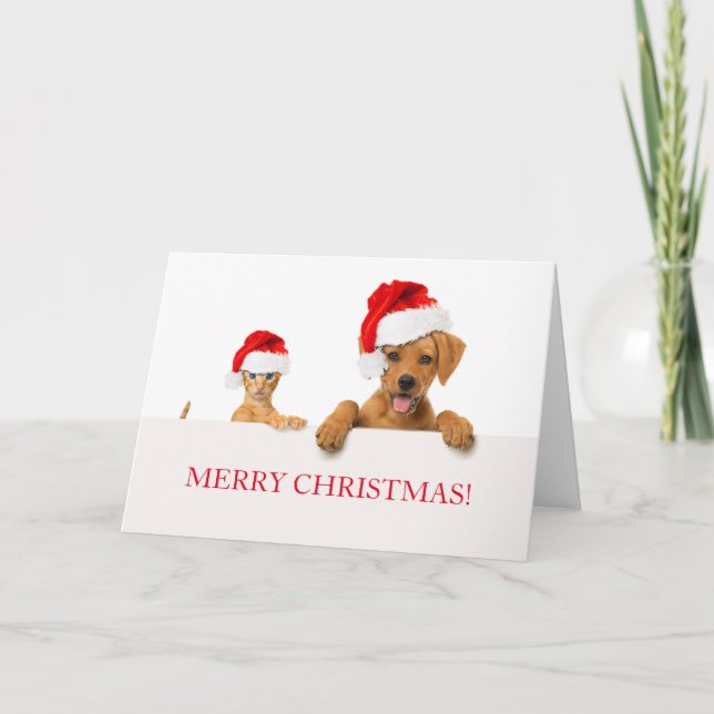 MERRY CHRISTMAS Greeting Card DOG AND CAT (Front)