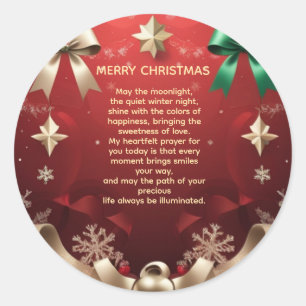 Merry Christmas Greeting Card with Festive Ribbons Classic Round Sticker