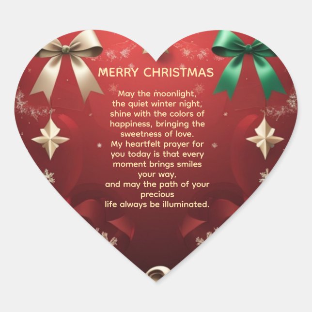 Merry Christmas Greeting Card with Festive Ribbons Heart Sticker (Front)
