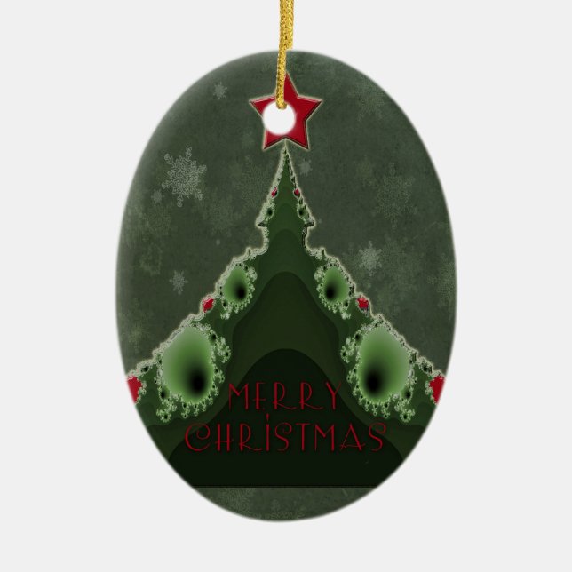 Merry Christmas Greeting - Fractal Tree and Star Ceramic Tree Decoration (Front)