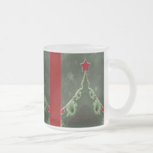 Merry Christmas Greeting - Fractal Tree and Star Frosted Glass Coffee Mug