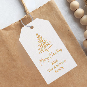 Merry Christmas Greeting Gold  Gift Tags
