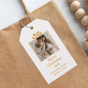 Merry Christmas Greeting Photo Collage Gold  Gift Tags