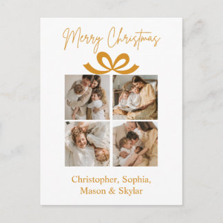 Merry Christmas Greeting Photo Collage Gold Postcard