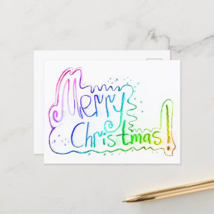 Merry Christmas greeting rainbow handlettering Postcard
