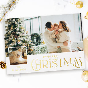 Merry Christmas Greeting with Photo Insert Gold