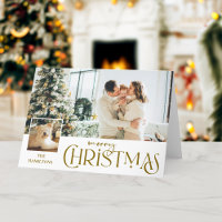 Merry Christmas Greeting with Photo Insert Gold
