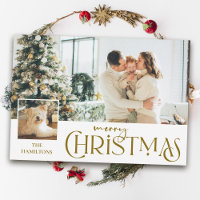 Merry Christmas Greeting with Photo Insert Gold