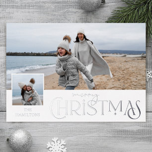 Merry Christmas Greeting with Photo Insert Silver