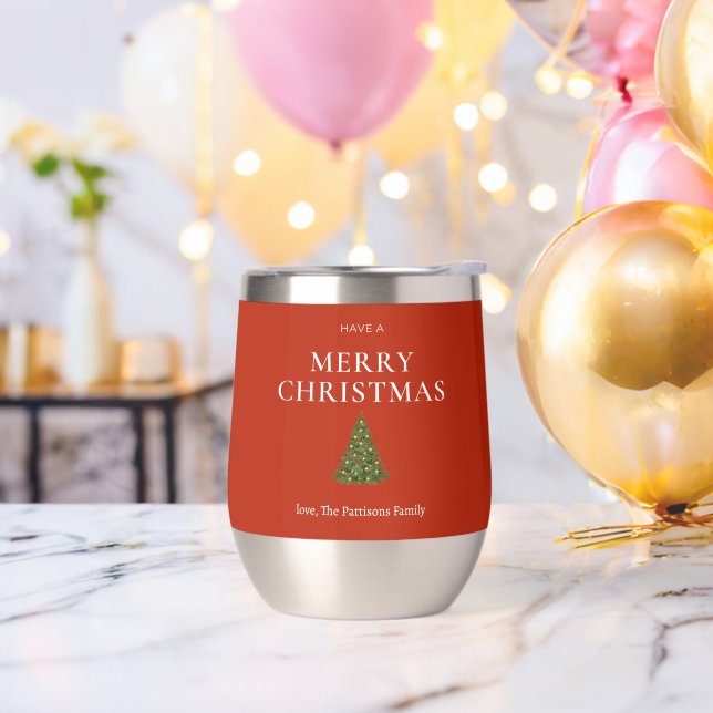 Merry Christmas greeting with tree on red custom (Bachelor Party)