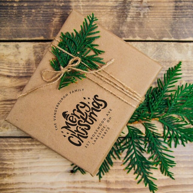 Merry Christmas Greetings Custom Return Address Rubber Stamp (Creator Uploaded)