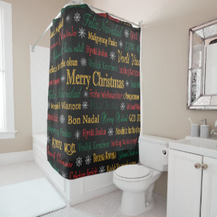 Merry Christmas Greetings in Different Language Shower Curtain