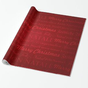 Merry Christmas Greetings Multi-Languages Red Wrapping Paper
