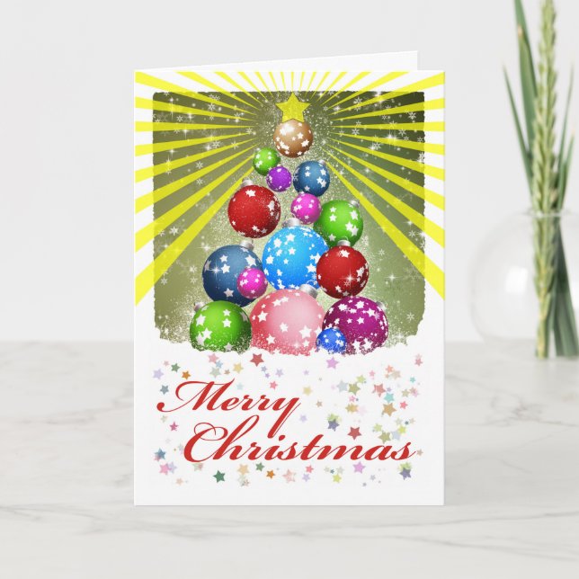 Merry Christmas Greetings Ornaments Tree Star Card (Front)