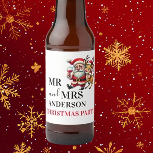 Merry Christmas Greetings Santa Beer Bottle Label (Celebrate the holiday spirit with Brett Designs' Merry Christmas Greetings Santa Beer Bottle Label. )