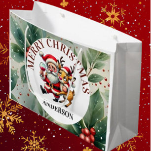 Merry Christmas Greetings Santa Large Gift Bag