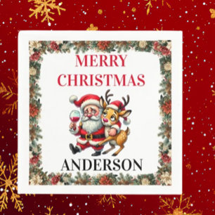 Merry Christmas Greetings Santa Napkin