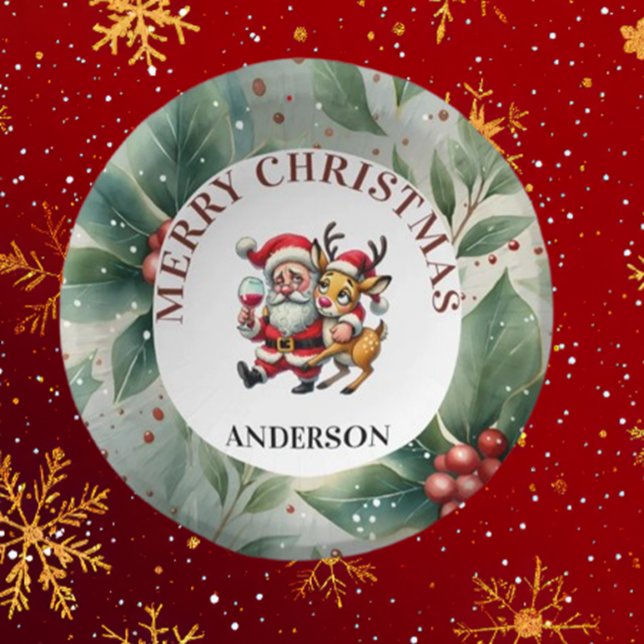 Merry Christmas Greetings Santa Paper Plate (Spread joy this holiday season with Brett Designs' Merry Christmas Greetings Santa Paper Bowls.)
