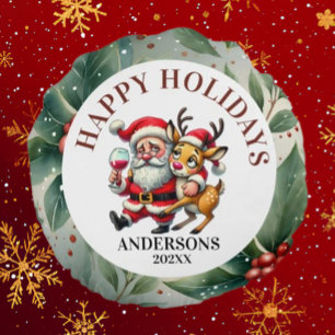 Merry Christmas Greetings Santa Round Cushion