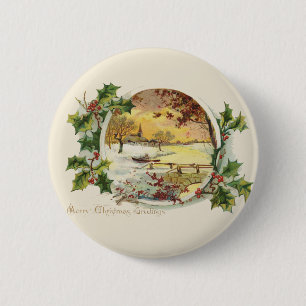 Merry Christmas Greetings Vintage 6 Cm Round Badge