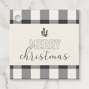 Merry Christmas Grey Buffalo Plaid Favour Tags