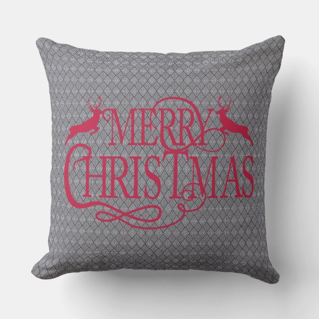 Merry Christmas Grey Diamond Design Pillow (Front)