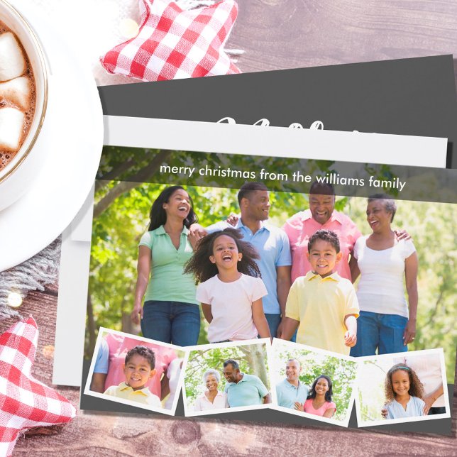 Merry Christmas Grey Family Photo Collage Holiday Card (Creator Uploaded)