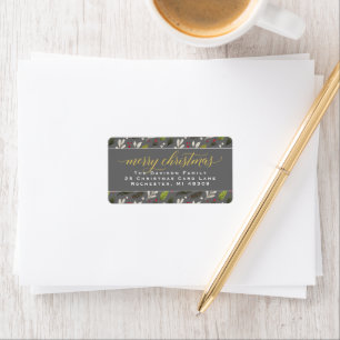 Merry Christmas Grey Gold Elegant Script Address Label