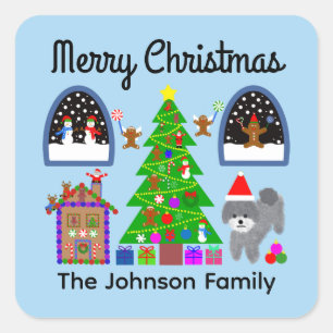 Merry Christmas Grey Poodle Christmas #6 Stickers