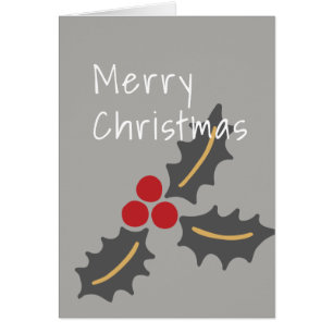 Merry Christmas/ Grey & Red Holly Design