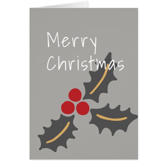 Merry Christmas/ Grey & Red Holly Design (Front)