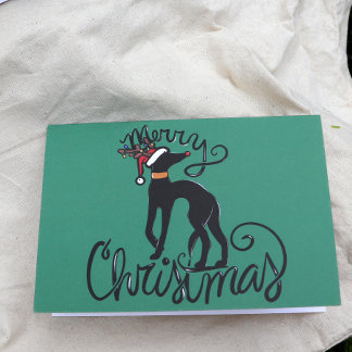 Merry Christmas Greyhound Reindeer Card
