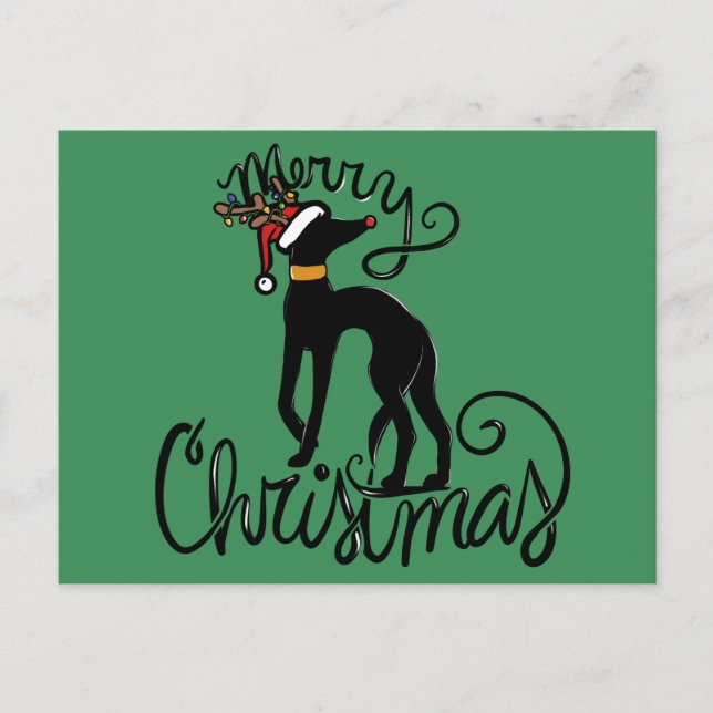 Merry Christmas Greyhound Reindeer  Holiday Postcard (Front)