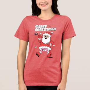 Merry Christmas - Groovy Santa Strut Tri-Blend Shirt
