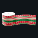 Merry Christmas Grosgrain Ribbon<br><div class="desc">Design with Christmas symbol decoration on colourful striped background</div>