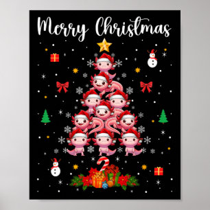 Merry Christmas Group Santa Axolotls As Xmas Tree Poster