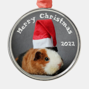 Merry Christmas Guinea Pig in a Santa Hat Metal Tree Decoration
